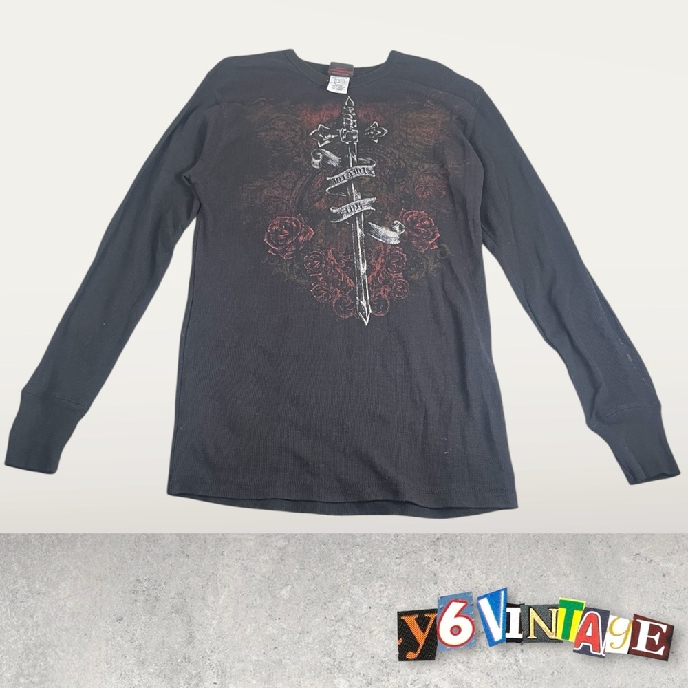 (❌ SOLD ON DEPOP) Double XL Miami Ink Y2K style long sleeve black shirt